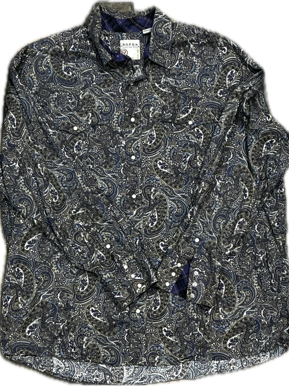Roper Men’s Paisley Button-Down Shirt - Navy, Gray, White
